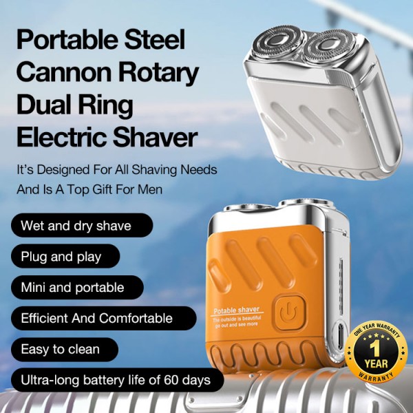 Portable Steel Cannon Rotary Dual Ring Electric Shaver