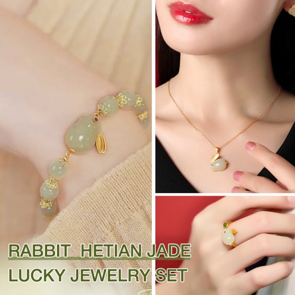 Rabbit and Tian jade lucky jewelry set-1..