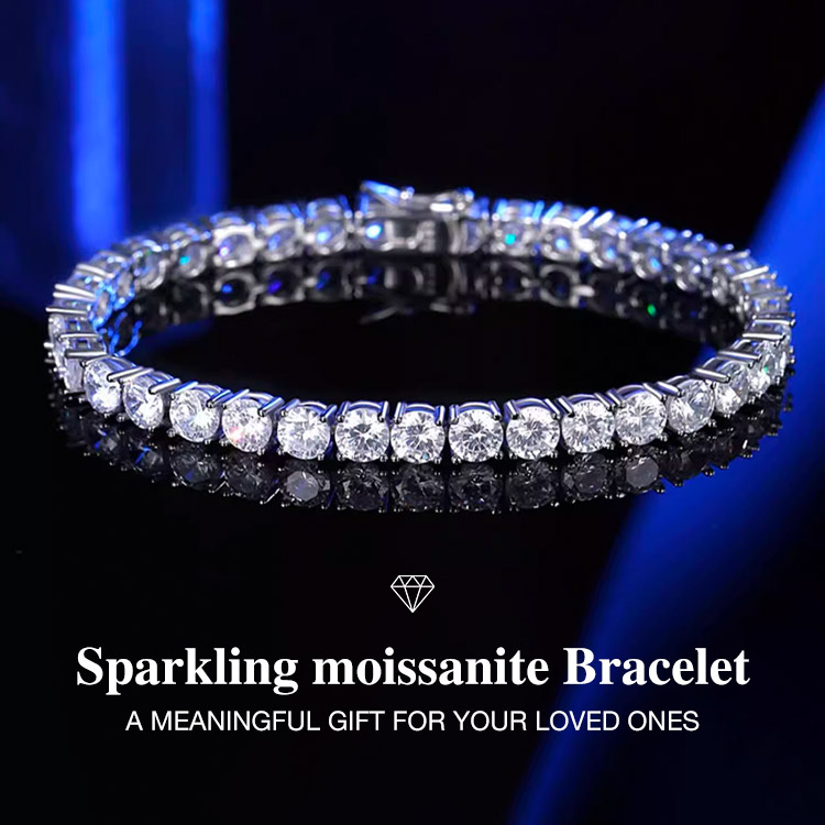 Halloween Sale - Sparkling 3MM Moissanite Tennis Bracelet with free jewelry box. Chain length 20cm. GRA Certified.