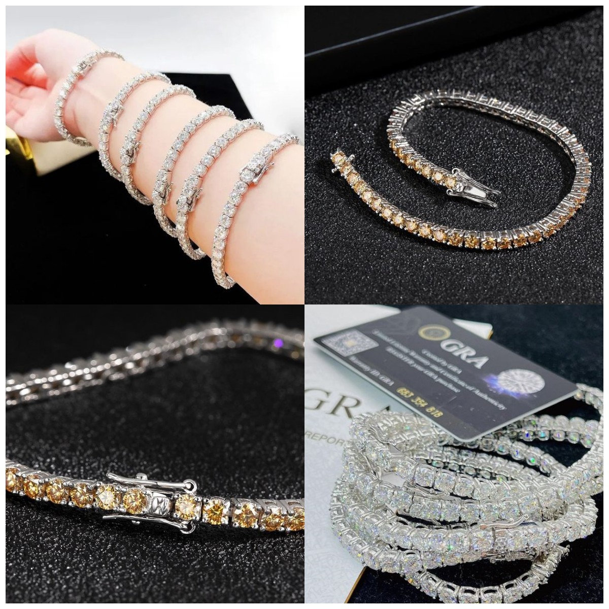 Halloween Sale - Sparkling 3MM Moissanite Tennis Bracelet with free jewelry box. Chain length 20cm. GRA Certified.